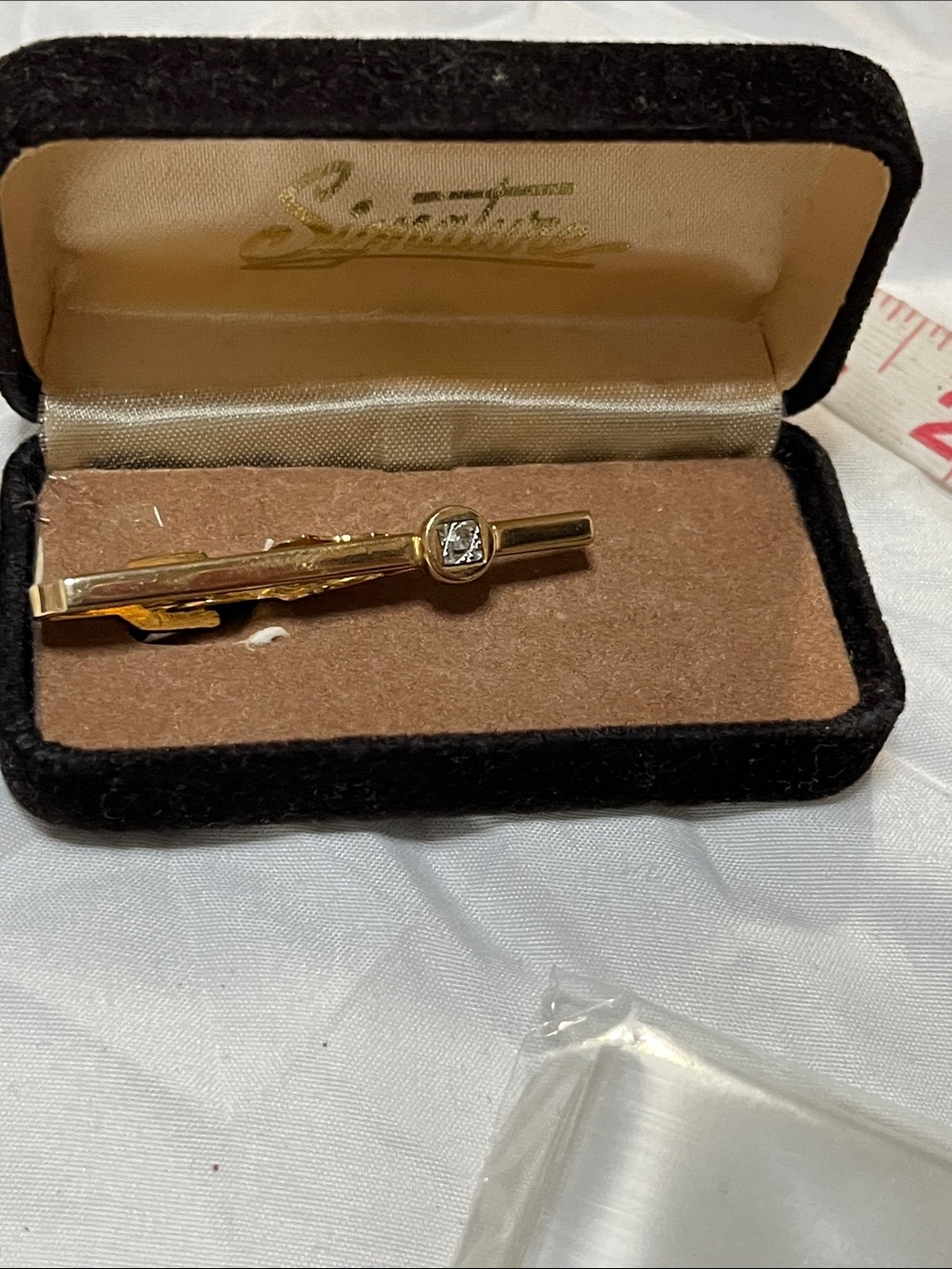 Signature Gold-Tone Tie Bar with Clear Stone Accent